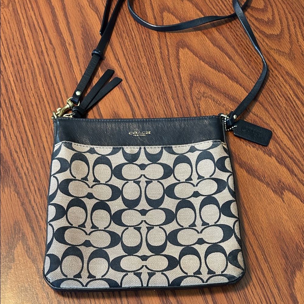 Coach Signature Black and Tan Crossbody Bag